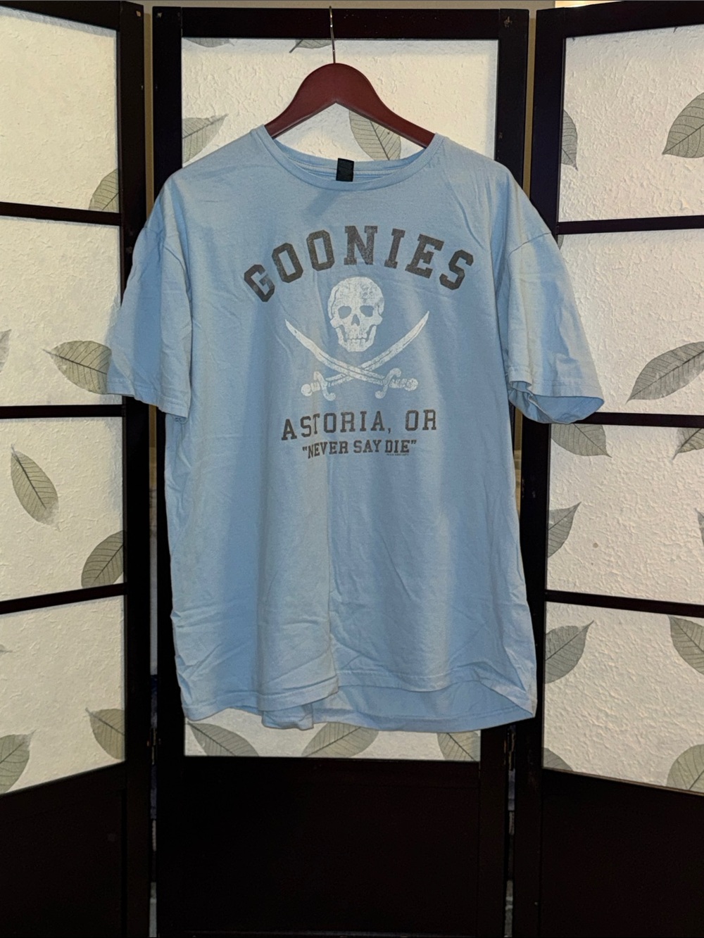 Light Blue Graphic Tee - Goonies Astoria, OR Skull Design
